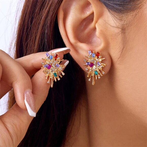 NEW Sami Gold Multi Color Crystal Starburst Earrings - Picture 2 of 4